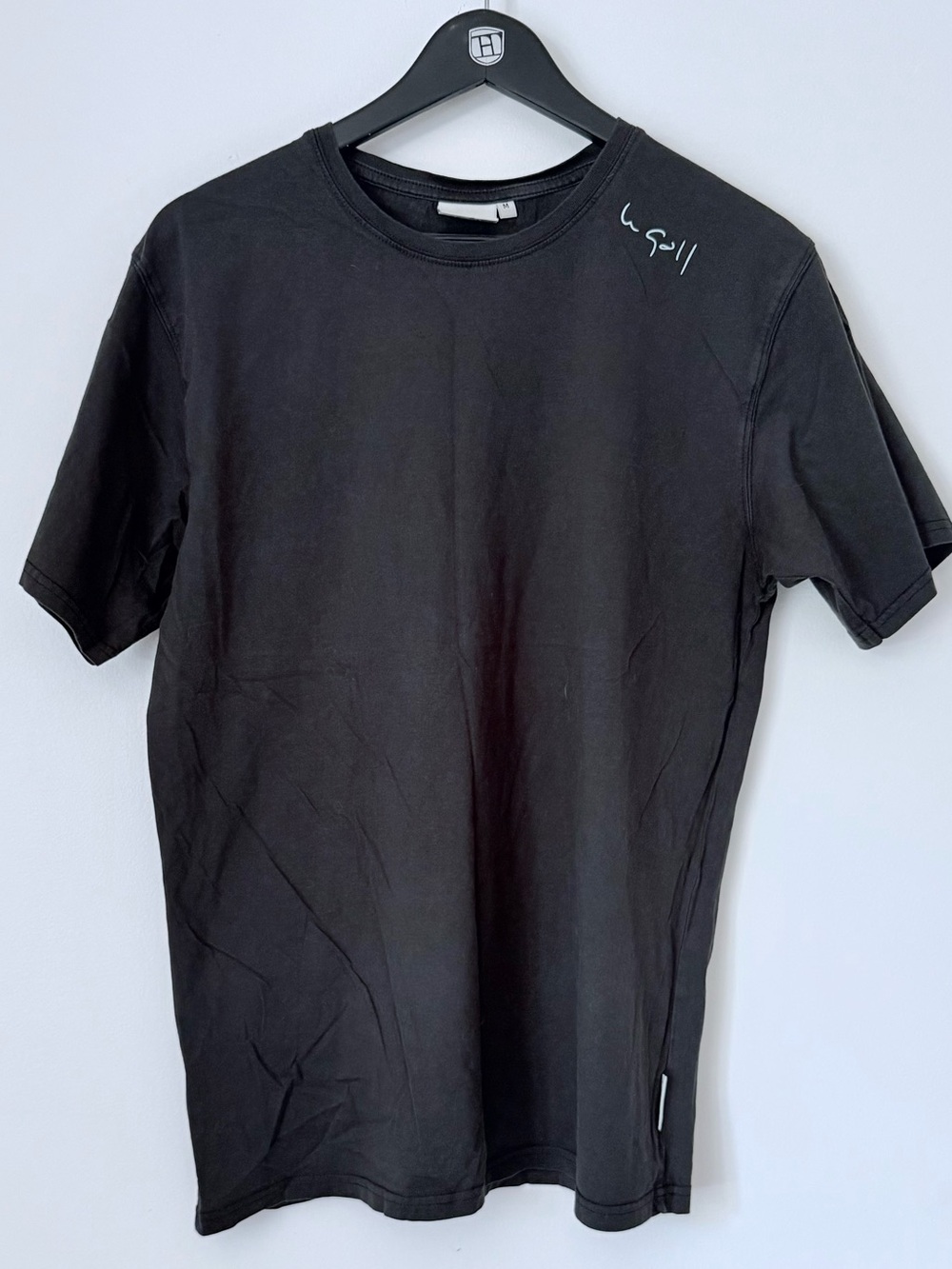 Black Crew Tee with Script at the Shoulder
